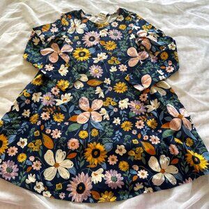 Hanna Andersson Blue Floral A-Line Swing Dress Pockets Long Sleeves Cotton 10